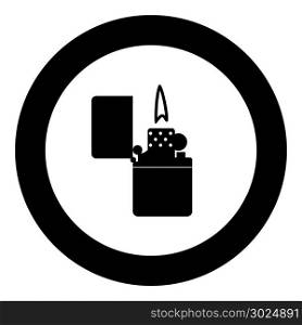 Cigarette lighter icon black color in circle vector illustration isolated