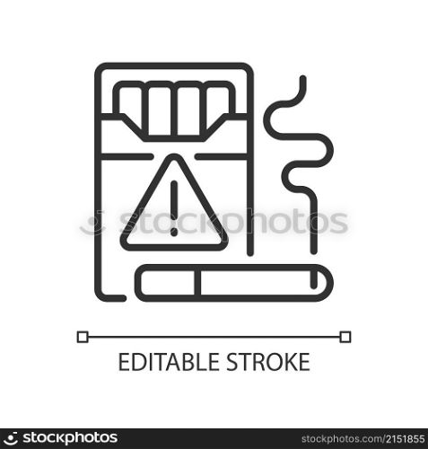 Cigarette smuggling linear icon. Illegal tobacco trade. Thin line customizable illustration. Contour symbol. Vector isolated outline drawing. Editable stroke. Pixel perfect. Arial font used. Cigarette smuggling linear icon