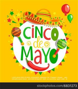Cinco De Mayo, lettering on holiday background.. Cinco De Mayo, lettering on holiday background, poster, banner, greeting card for announcement, invitation and party.