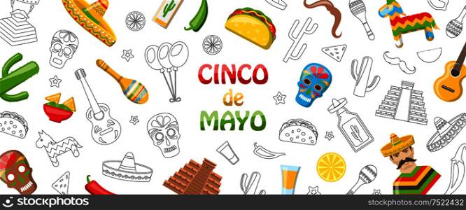 Cinco de Mayo - May 5, Holiday in Mexico, Mexican Flyer - Illustration Vector. Cinco de Mayo - May 5, Holiday in Mexico, Mexican Flyer