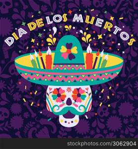 Cinco de Mayo-May 5th- typography banner vector.. Dias de los Muertos trend flat banner vector. In English Feast of death. Mexico design for fiesta cards or party invitation, poster. Flowers traditional mexican surface seamles pattern.