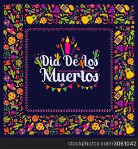 Cinco de Mayo-May 5th- typography banner vector.. Dias de los Muertos typography banner vector. In English- Feast of death.Mexico design for fiesta cards or party invitation, poster. Flowers traditional mexican frame with floral letters on dark background.