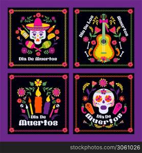 Cinco de Mayo-May 5th- typography banner vector.. Dias de los Muertos typography banners vector. Mexico design for fiesta cards or party invitation, poster. Flowers traditional mexican frame with floral letters on black background.