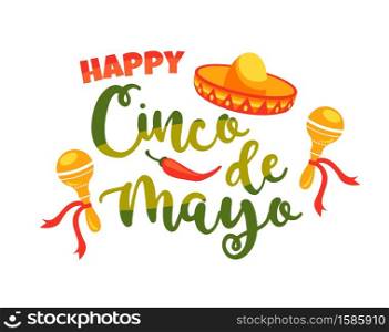Cinco de Mayo. Vector illustration with traditional Mexican symbols. Design element for poster, banner, flyer, card.. Cinco de Mayo. Vector illustration.