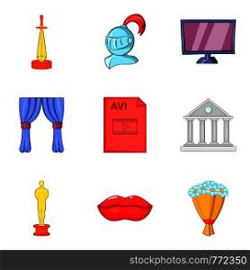 Cine-film icons set. Cartoon set of 9 cine-film vector icons for web isolated on white background. Cine-film icons set, cartoon style