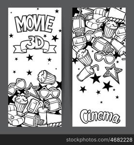 Cinema and 3d movie advertising banners in cartoon style. Cinema and 3d movie advertising banners in cartoon style.