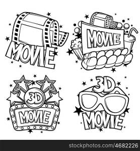 Cinema and 3d movie advertising designs in cartoon style. Cinema and 3d movie advertising designs in cartoon style.