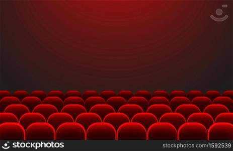 Cinema auditorium with screen and red seats. Movie time. Vector on isolated background. EPS 10.. Cinema auditorium with screen and red seats. Movie time. Vector on isolated background. EPS 10