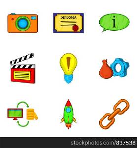 Cinema biz icons set. Cartoon set of 9 cinema biz vector icons for web isolated on white background. Cinema biz icons set, cartoon style