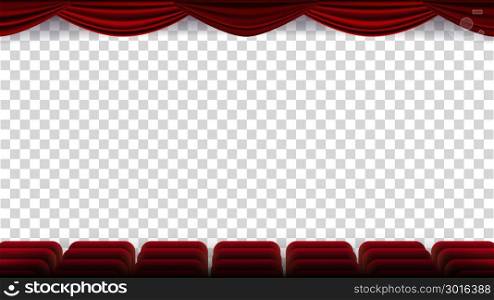 Cinema Chairs Vector. Film, Movie, Theater, Auditorium With Red Seat, Row Of Chairs. Blank Screen. Isolated On Transparent Background Illustration. Cinema Chairs Vector. Film, Movie, Theater, Auditorium With Red Seat, Row Of Chairs. Blank Screen. Isolated Background Illustration