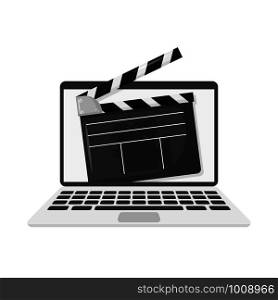 cinema clapperboard in laptop on white background, vector. cinema clapperboard in laptop on white background