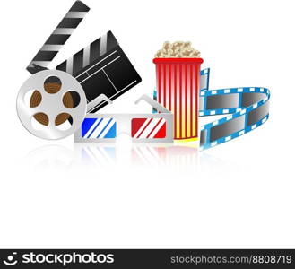 Cinema collection. Film and movie and popcorn and 3D glass. Cinema collection