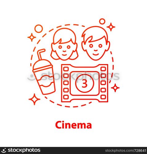 Cinema date concept icon. Couple in love pastime. Romantic relationships idea thin line illustration. Vector isolated outline drawing. Cinema date concept icon