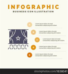 Cinema, Debut, Film, Performance, Premiere Solid Icon Infographics 5 Steps Presentation Background