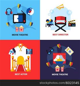 Cinema Design Concept Set. Flat cinema design concept set of festival and movie theatre icons composition vector illustration
