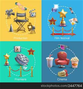 Cinema design concept set with cinema premiere icons isolated vector illustration. Cinema concept set