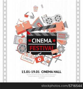 Cinema festival poster with filmmaking business and entertainment equipment vector illustration