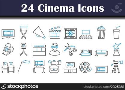 Cinema Icon Set. Editable Bold Outline With Color Fill Design. Vector Illustration.
