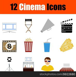 Cinema Icon Set. Flat Design. Fully editable vector illustration. Text expanded.