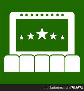 Cinema icon white isolated on green background. Vector illustration. Cinema icon green
