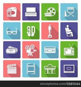 Cinema Icons Flat. Cinema and film industry flat long shadow icons set isolated vector illustration