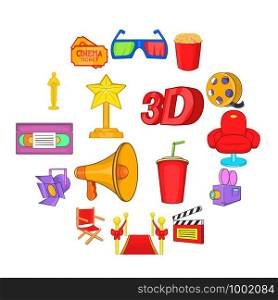 Cinema icons in cartoon style. Movie set collection isolated vector illustration. Cinema icons set, cartoon style