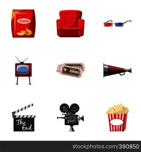 Cinema icons set. Cartoon illustration of 9 cinema vector icons for web. Cinema icons set, cartoon style