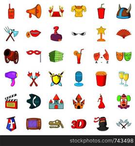 Cinema icons set. Cartoon style of 36 cinema vector icons for web isolated on white background. Cinema icons set, cartoon style