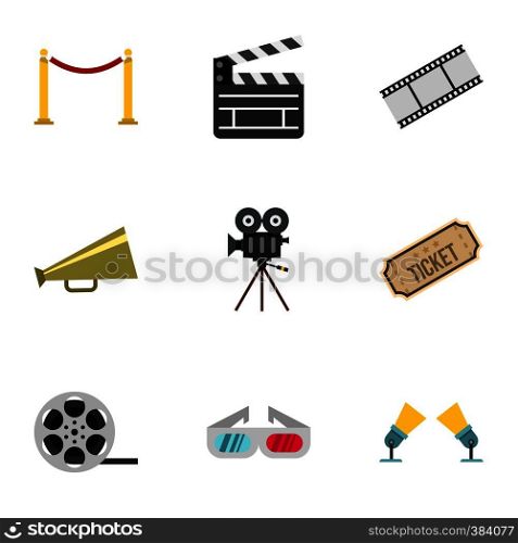 Cinema icons set. Flat illustration of 9 cinema vector icons for web. Cinema icons set, flat style