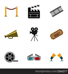 Cinema icons set. Flat illustration of 9 cinema vector icons for web. Cinema icons set, flat style