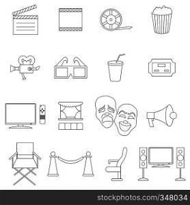 Cinema icons set in thin line style isolated on white background. Cinema icons set, thin line style