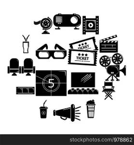 Cinema icons set symbols. Simple illustration of 16 cinema symbols vector icons for web. Cinema icons set symbols, simple style