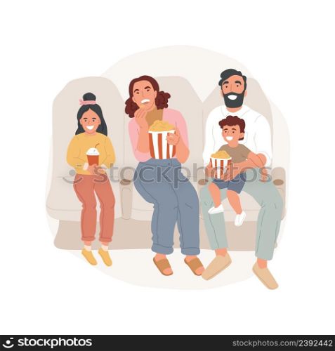 Cinema isolated cartoon vector illustration. Family social life, going out with friends, meeting in the cinema, kids with parents watching movie, eating popcorn, leisure time vector cartoon.. Cinema isolated cartoon vector illustration.