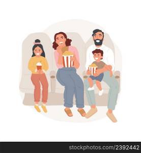 Cinema isolated cartoon vector illustration. Family social life, going out with friends, meeting in the cinema, kids with parents watching movie, eating popcorn, leisure time vector cartoon.. Cinema isolated cartoon vector illustration.
