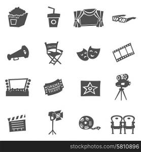 Cinema movie and film icons black flat set isolated vector illustration. Cinema Icons Set