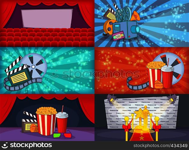 Cinema movie banner set horizontal in cartoon style for any design vector illustration. Cinema movie banner set horizontal, cartoon style