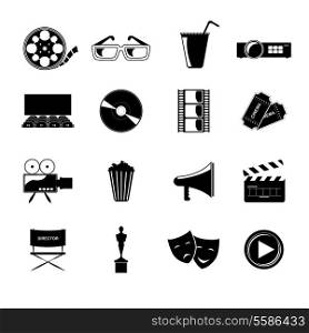 Cinema movie entertainment film black icons elements set isolated vector illustration