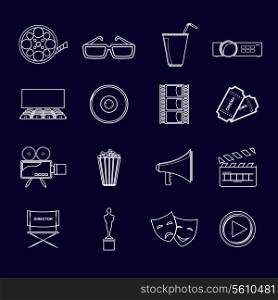 Cinema movie entertainment film outline icons elements set isolated vector illustration
