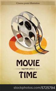 Cinema movie entertainment poster with realistic film reel vector illustration