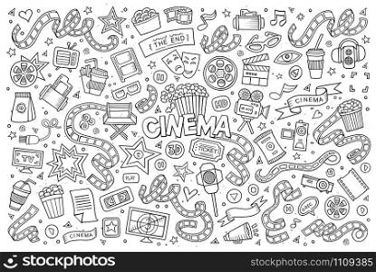 Cinema, movie, film doodles hand drawn sketchy vector symbols and objects. Cinema, movie, film doodles sketchy vector symbols