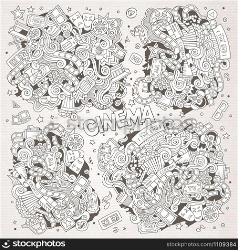 Cinema, movie, film doodles hand drawn sketchy vector symbols and objects. Paper background. Cinema, movie, film doodles sketchy vector designs