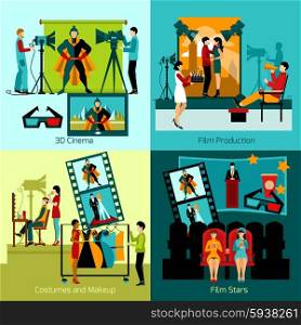 Cinema people design concept set with film production flat icons isolated vector illustration. Cinema People Set