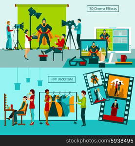 Cinema people horizontal banner set with film backstage elements isolated vector illustration. Cinema People Set