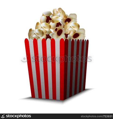 Cinema popcorn box mockup. Realistic illustration of cinema popcorn box vector mockup for web design isolated on white background. Cinema popcorn box mockup, realistic style