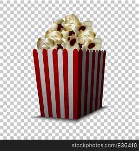 Cinema popcorn box mockup. Realistic illustration of cinema popcorn box vector mockup for on transparent background. Cinema popcorn box mockup, realistic style