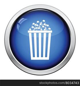 Cinema popcorn icon. Glossy button design. Vector illustration.