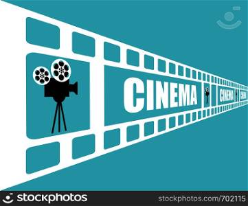 Cinema poster template on blue background. Tape movie with camera. Eps10. Cinema poster template on blue background. Tape movie with camera
