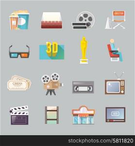 Cinema retro flat icons set. Movie theater cinema entrance retro tickets and 3d polarized glasses flat icons collection abstract isolated vector illustration
