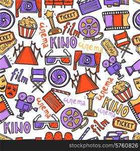 Cinema seamless pattern with hand drawn film and entertainment signs vector illustration. Cinema Seamless Pattern