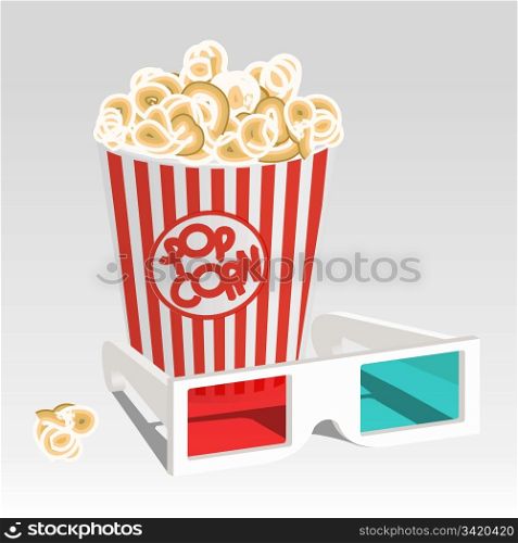 Cinema set: 3D specs and paper bag full of popcorn